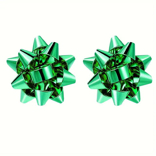 Green Gift Bow Earrings