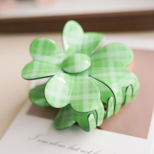 Plaid Clover Claw Clip