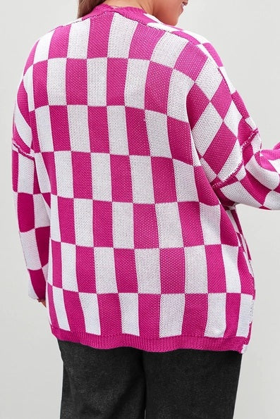 Pink Checkered Cardigan