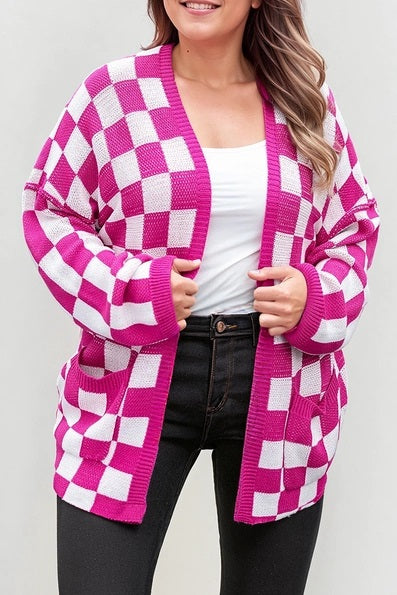 Pink Checkered Cardigan