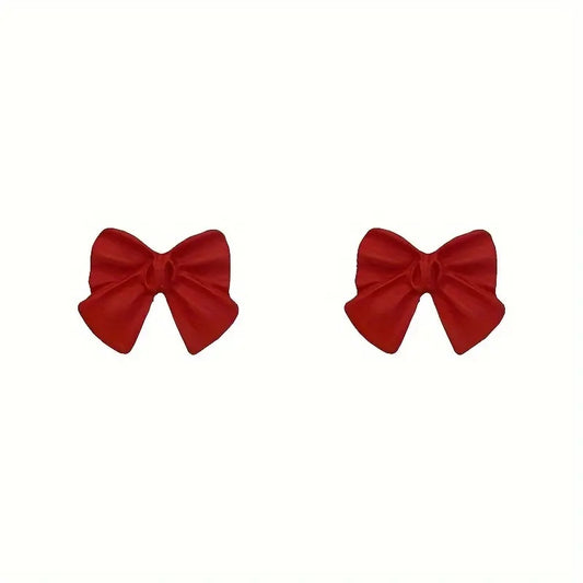 Red Bow Stud Earrings