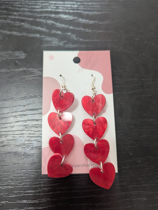 Red Dangly Heart Earrings