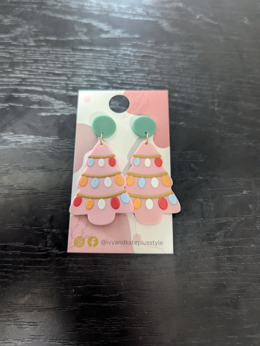 Pink Christmas Tree Earrings
