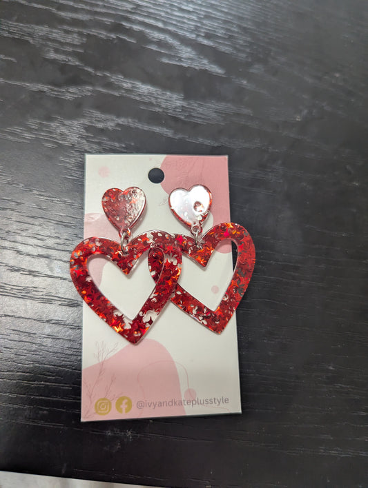 Red Confetti Heart Earrings