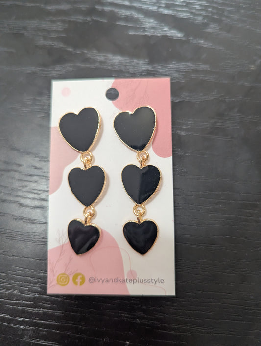 Black and Gold Hearts Earrings