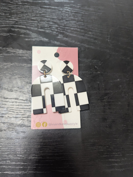 Black and White Checkered Earrings