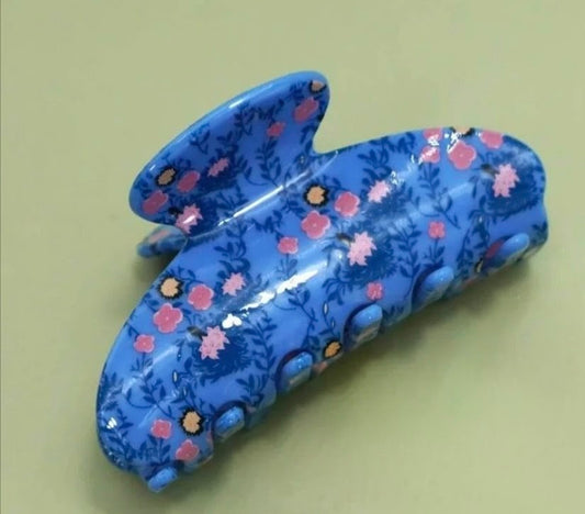 Blue Floral Claw Clip