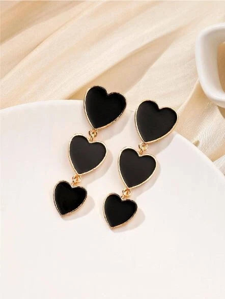 Black and Gold Hearts Earrings