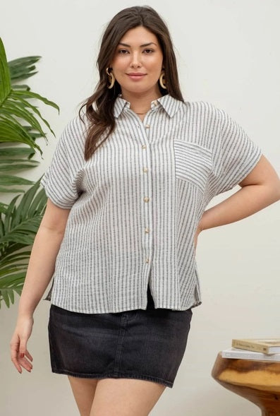 Striped Short Sleeve Button Up